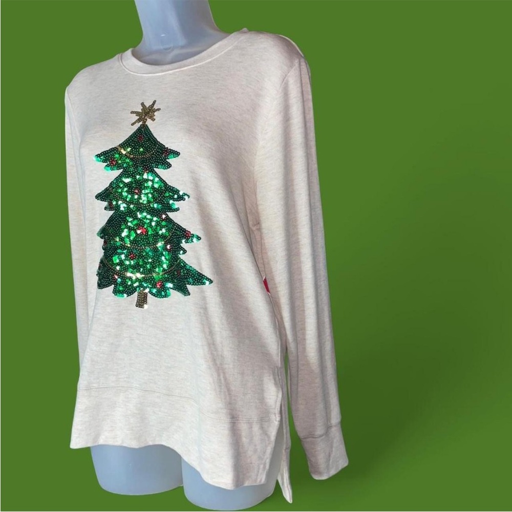 NWT Holiday Time Sequined Sweater with Christmas Tree - Picture 3 of 16